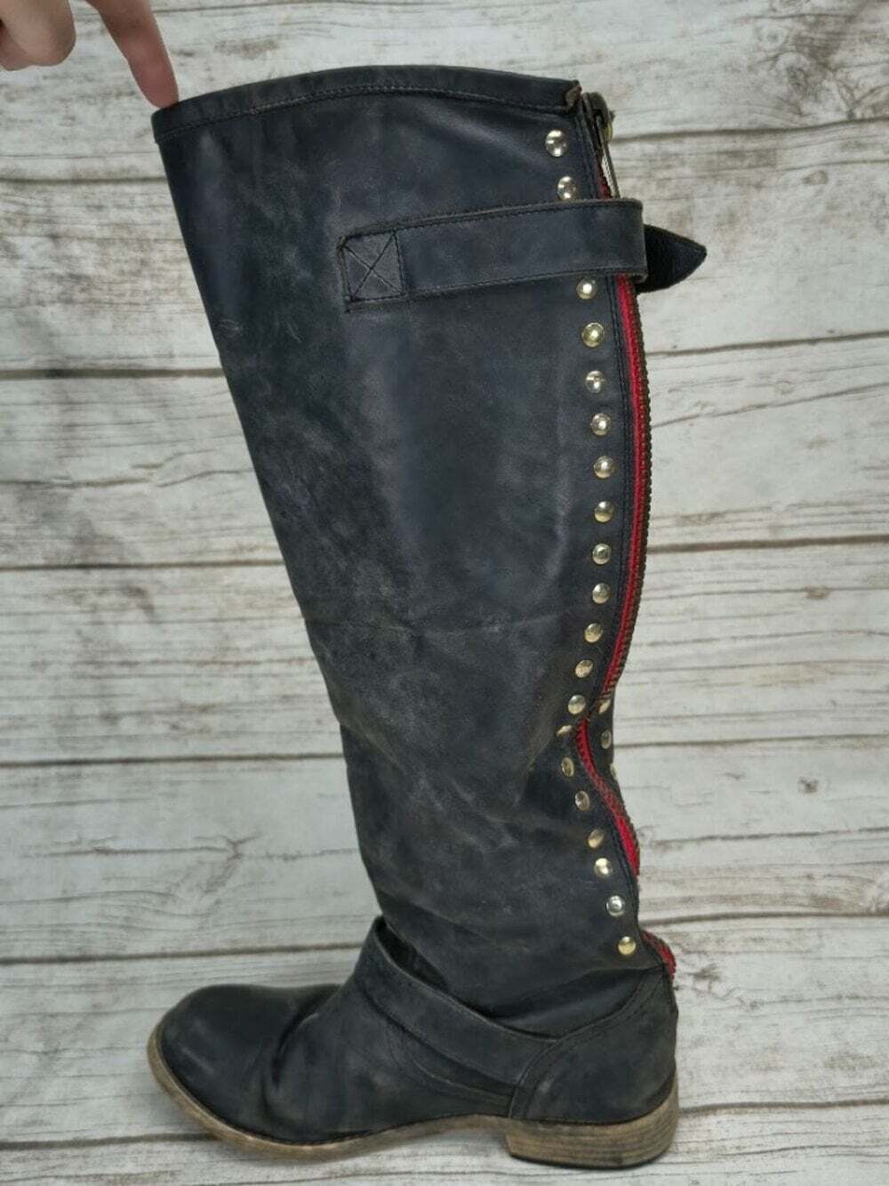 Steve Madden Knee High Zip Closure Black Leather Boots Women Size 8